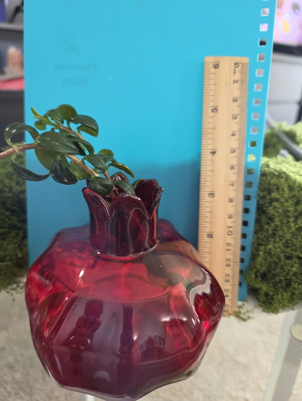 Source Unknown Deep Red Pomegranate Glass Vase